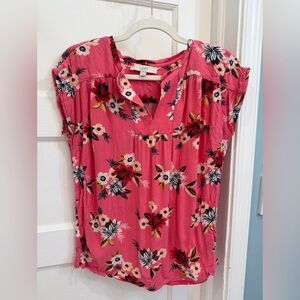 LOFT Vibrant Pink Floral Blouse